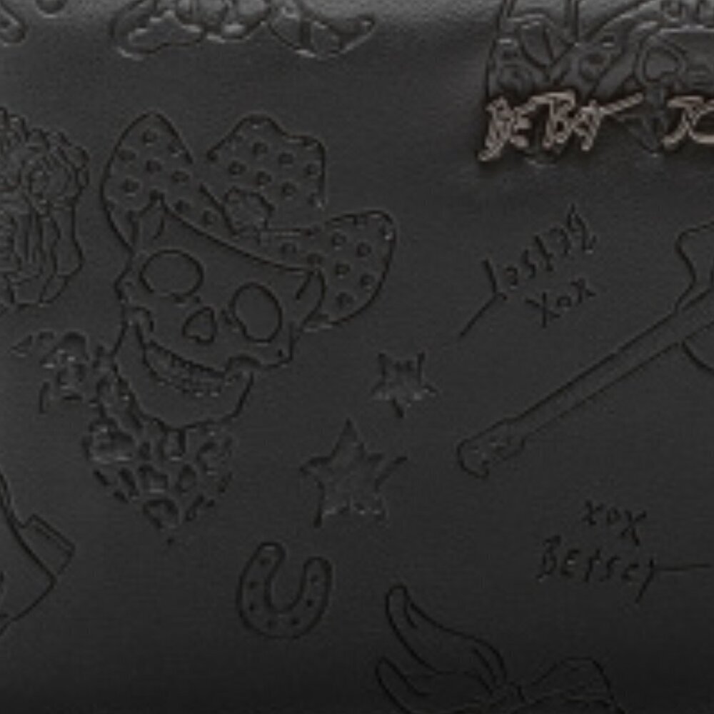 NWT $58 BETSEY JOHNSON Black Zip Around Skull Cowboy Debossed Wristlet Wallet - Picture 3 of 6